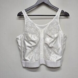 Exquisite Form Front Close Longline Bra Womens 46DD White Nylon Lace Posture